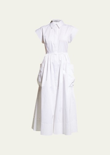  Cap-Sleeve Poplin Midi Dress