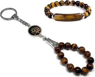 Tiger Eye Stone Keychain Prayer Beads & Bracelet Car Key Holder Chain Handbags Holder-Stress Worry Beads-Tesbih-Tasbih