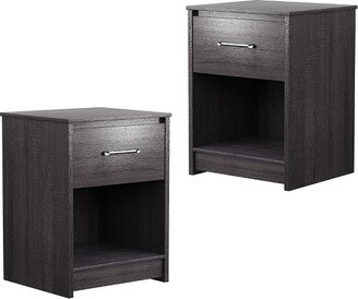 2PCS Nightstand with Drawer Storage Shelf Wooden End Side Table Bedroom Black