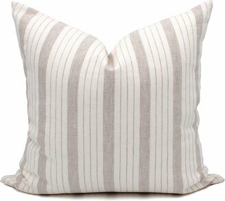 Taupe Linen Striped Pillow Cover, Neutral Muted Cushion Covers For Sofa & Bedroom Decor - Clara