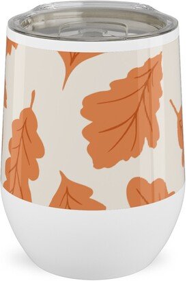 Travel Mugs: Autumn Leaves - Orange On Cream Stainless Steel Travel Tumbler, 12Oz, Orange