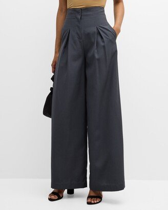 Pleated Wide-Leg Wool Trousers-AC