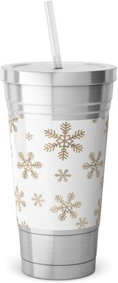 Travel Mugs: Holiday Snowflakes - Gold Stainless Tumbler With Straw, 18Oz, Yellow