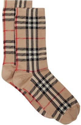 Vintage check intarsia-knit socks