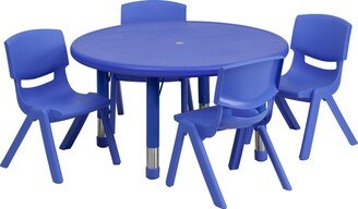 Emmy 33'' Round Blue Plastic Height Adjustable Activity Table Set with 4 Chairs