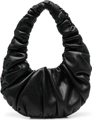 'anja' Black Baguette Mini Bag With Hobo Handle In Ruched Vegan Leather Woman