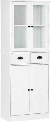 HOMCOM 61 Freestanding Kitchen Pantry, Storage Cabinet with Soft Close Doors, Adjustable Shelves, and 2 Drawers, White