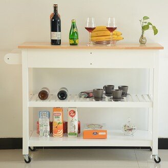 Interbath Kitchen Island Cart with Solid Wood Top and Locking Wheels