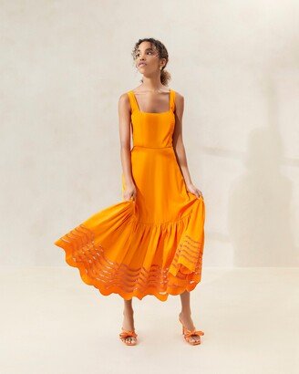 Carine Marigold Embroidered Midi Dress