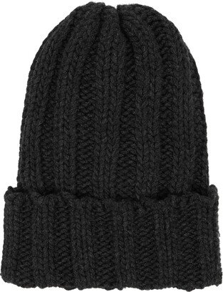 Anthracite Ribbed Cashmere Beanie