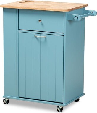 Liona Modern and Contemporary Sky Blue Finished Wood Kitchen Storage Cart - 34.37H x 28.74L x 17.72W