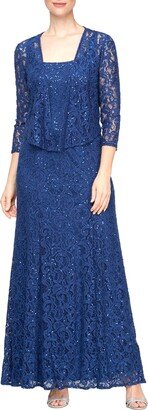 Sequin Lace Gown & Chiffon Jacket