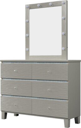 IGEMAN Champagne Silver Rubber Wood Dresser with 6 Drawers