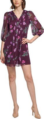 Petites Womens Chiffon Floral Shift Dress