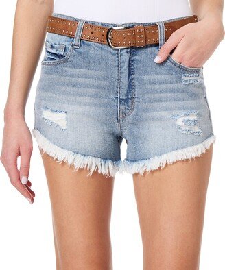 Women's Fearless Curvy Denim Shorts High-Rise Belted Insta Vintage Juniors