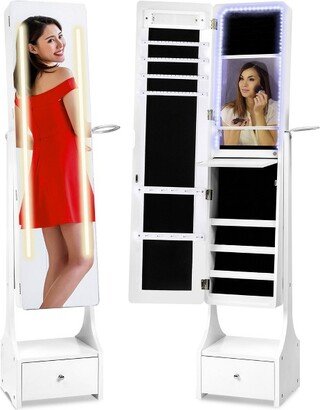 Best Choice Products Full Length LED Mirrored Jewelry Storage Organizer Cabinet w/ Interior & Exterior Lights - White