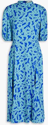 Nella printed crepe de chine midi dress