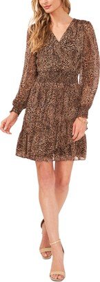 Petite Animal-Print Smocked Ruffle V-Neck Dress