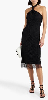 Twisted fishnet halterneck midi dress