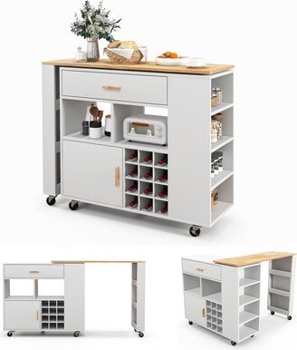 Reversible Folding Kitchen Island Cart with Wine Rack and Spice Rack - 48 x 16 x 39.5