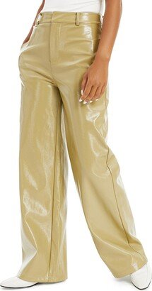 Womens Faux Leather Wide Leg Leather Pants