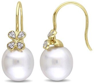 Pearls 14K 0.12 Ct. Tw. Diamond 11.5-12Mm Pearl Petal Earrings