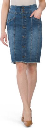Button Front Seamed Denim Skirt for Women