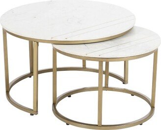 Treasure Trove Accents Set of 2 Fredrick Contemporary Nesting Tables with Gold Powder Coated Base White/Gray - Treasure Trove