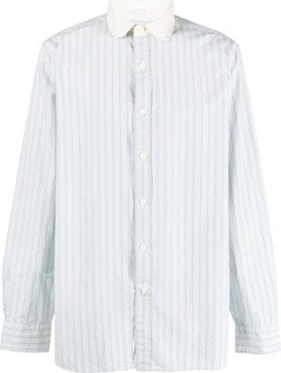 Club-Collar Striped Cotton Shirt