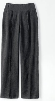 Women's Knit Waistband Linen Pants - Black - 4