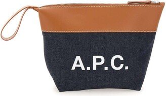 Logo Printed Zipped Denim Beauty Case-AA