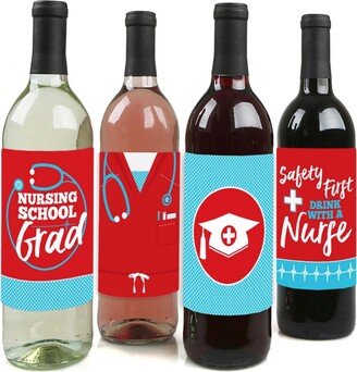 Big Dot Of Happiness Nurse Graduation - Medical Nursing Party Decor - Wine Bottle Label Stickers 4 Ct