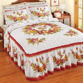 Collections Etc Fall Floral Wreath Ruffle Skirt Bedspread