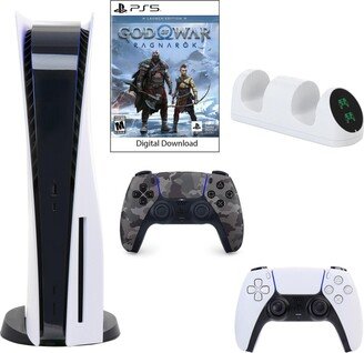 Sony PlayStation 5 Core Console with God of War: Ragnarok with Dual Charger and DualSense Controller in Grey Camo