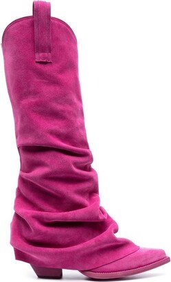 Gathered Western Knee-High Boot