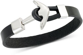 Legacy for Men by Simone I. Smith Anchor Clasp Black Leather Bracelet in Stainless Steel