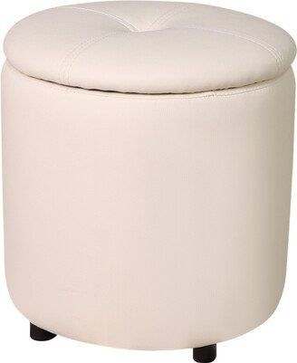 Round Storage Ottoman Faux Leather Upholstered Footrest Stool-White