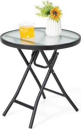 Patio Side Table with Tempered Glass Tabletop