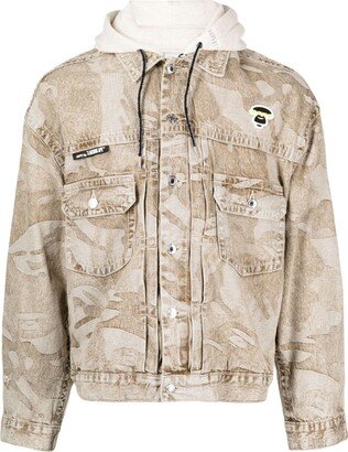 Camouflage-Print Hooded Denim Jacket-AA