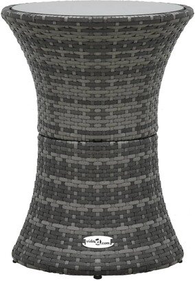 Patio Side Table Drum Shape Gray Poly Rattan - 16.5 x 21.1