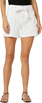 High Rise Belted Denim Utility Shorts in White