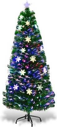 5FT Pre-Lit Fiber Optic Artificial Christmas Tree w/Multicolor Lights Snowflakes