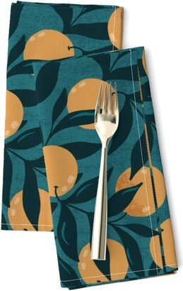 Clementines Dinner Napkins | Set Of 2 - Orange Grove Dusk By Tarareed Leaves Vines Fruit Citrus Oranges Cloth Spoonflower