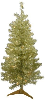 Northlight 4' Pre-Lit Gold Iridescent Tinsel Slim Artificial Christmas Tree - Clear Lights