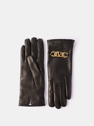 V-logo Chain-embellished Leather Gloves