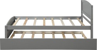 IGEMAN Modern Twin Wood Platform Bed with Twin Trundle, No Box Spring Needed, 79.5''L*41.7''W*37.5''H, 77LBS-AA