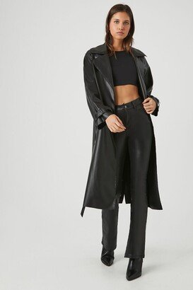 Women's Faux Leather Trench Coat in Black Small