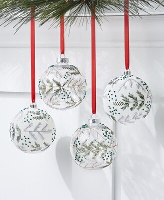 Northern Lights Set of 4 Shatterproof Clear & White Decorated Ball Ornaments, Created for Macy's