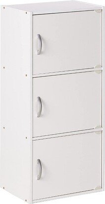 Hodedah Import Hodedah Heavy Duty Engineered Wood 3 Door Enclosed Multipurpose Storage Cabinet for Kitchen, Office, Kids Room, and Other Home Organization, White