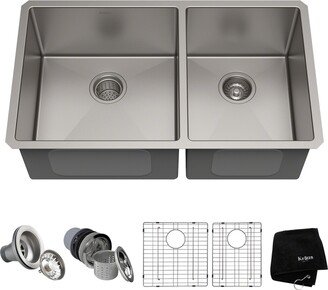 Standart Pro 33 in. 16 Gauge Undermount 60/40 Double Bowl Stainless Steel Kitchen Sink